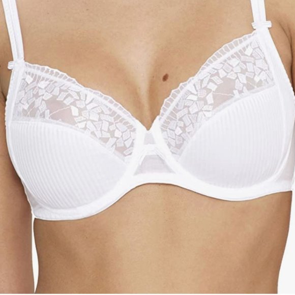 New Chantelle Underwire Ruffled Embroidered Mesh Bra 1381 in Ivory 38DD - Picture 6 of 9